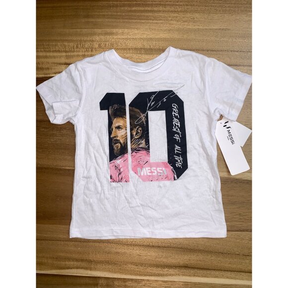 Lionel Messi Kids Toddlers T-Shirt White Greatest Of All Time Print Size 3T - Picture 4 of 10